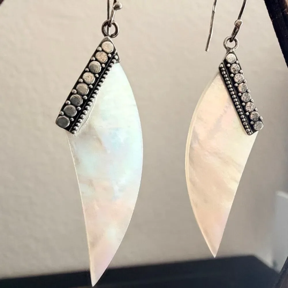 Sterling Silver Mother of Pearl Marquise Dangle Earrings